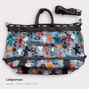 LeSportsac Retro Robot Character Print Nylon Large Duffle Shoulder Bag